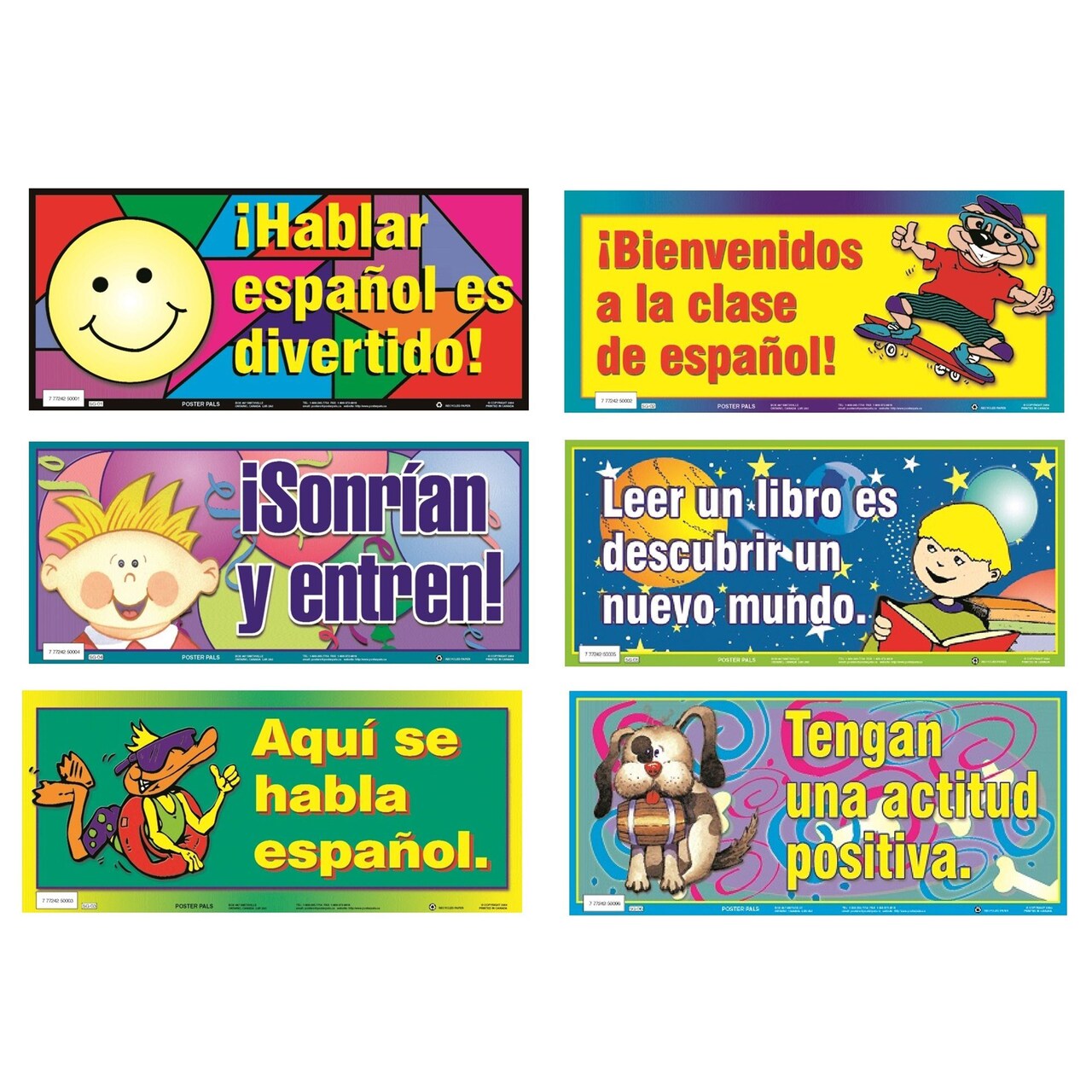 Poster Pals Spanish Educational & Language Variety Teaching Posters,Bilingual Charts, Classroom Decoration and instruction, FSL, 6 Poster Set